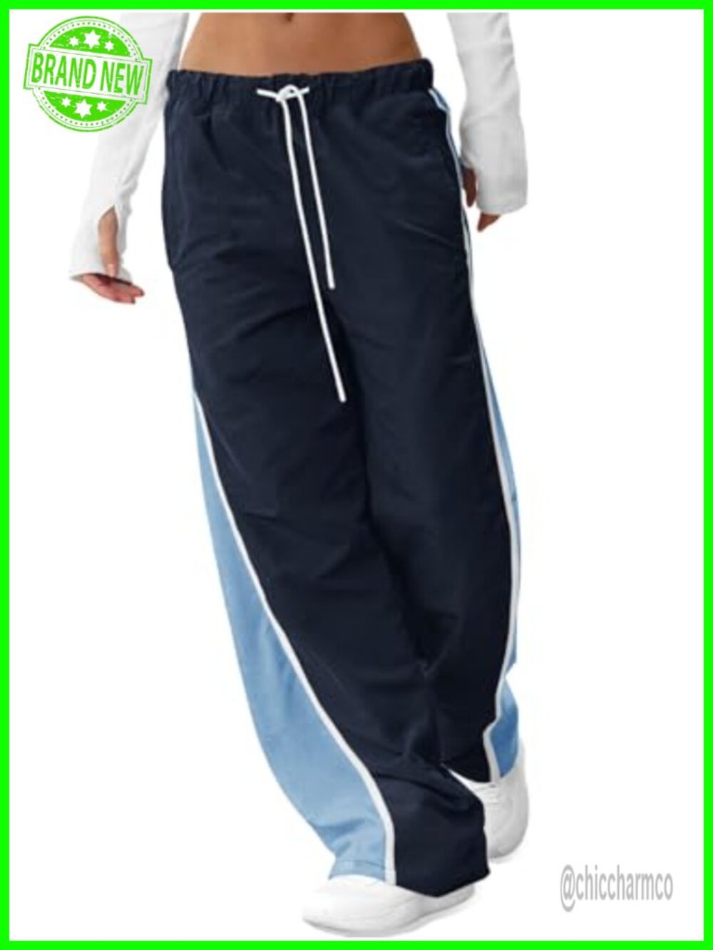 Women's Baggy Wide Leg Track Pants Drawstring Elastic Waist Polyamide